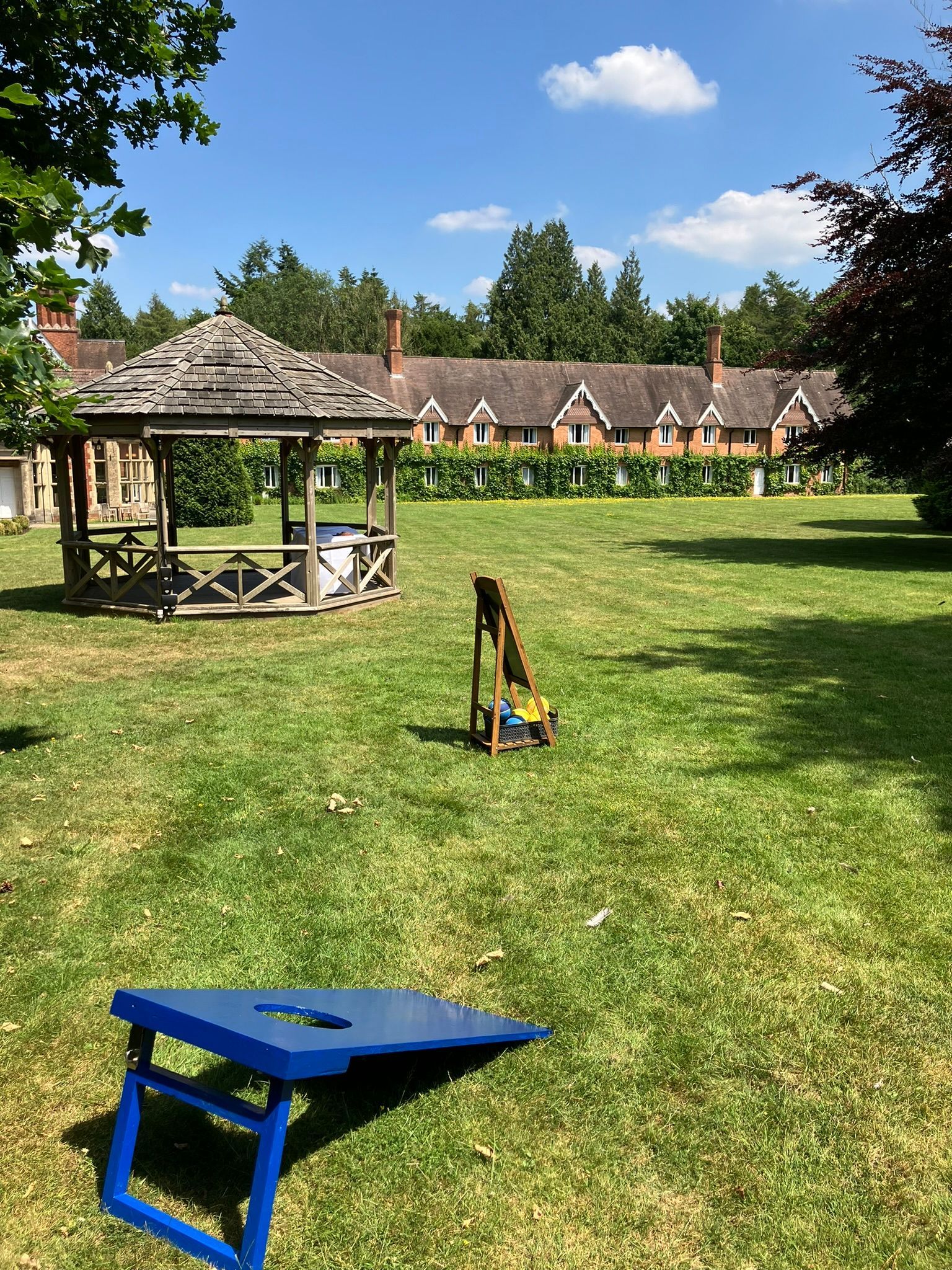 Lawn games set up on grass at a hotel in Hampshire