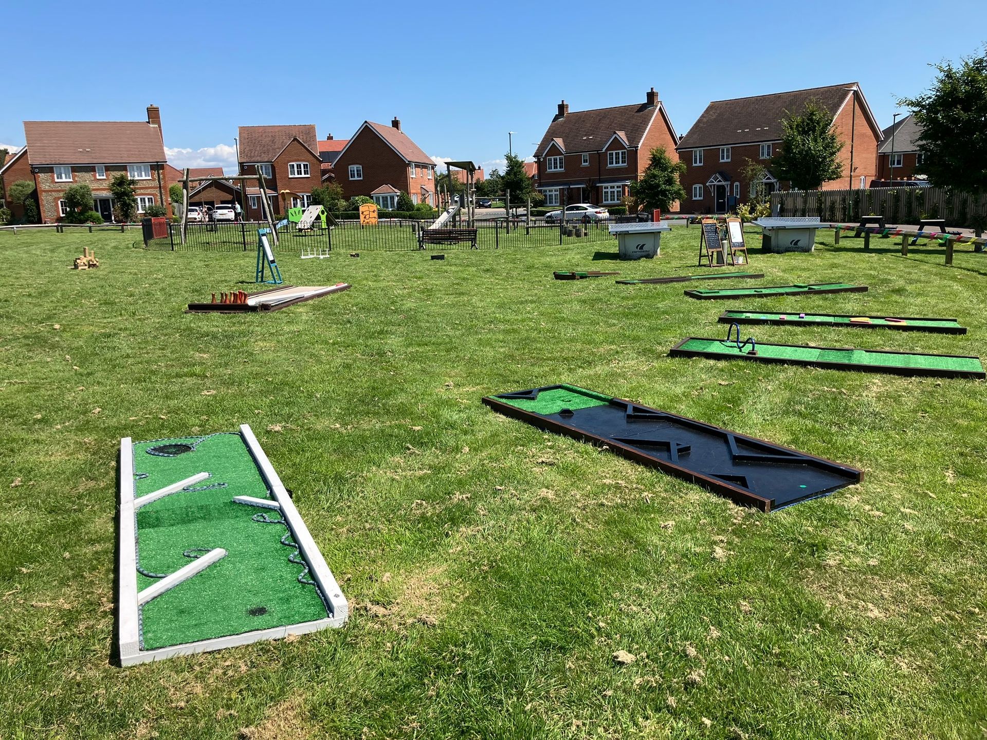 Crazy golf set up on grass for an event