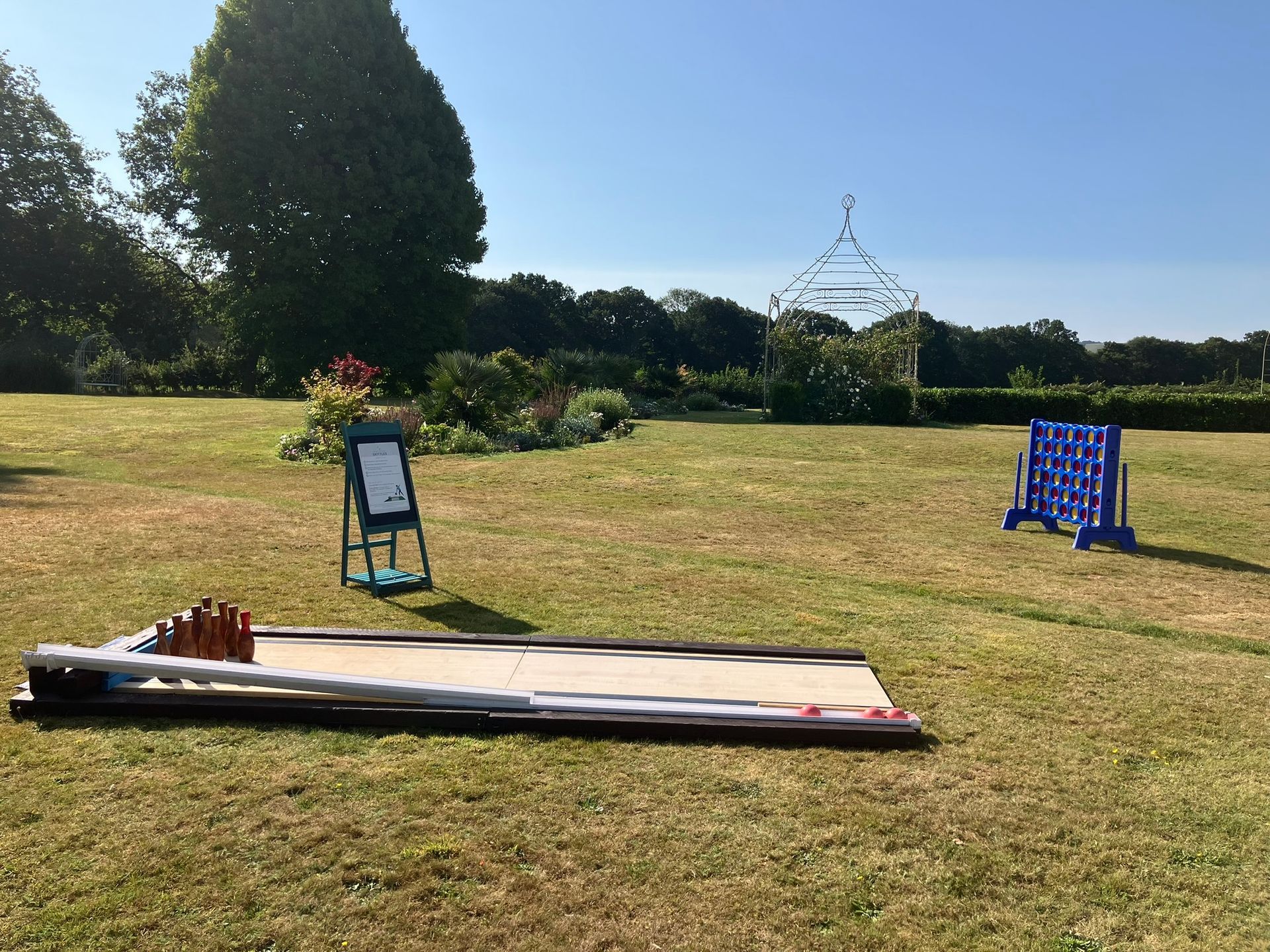 Lawn games set up on grass for a wedding in Hampshire