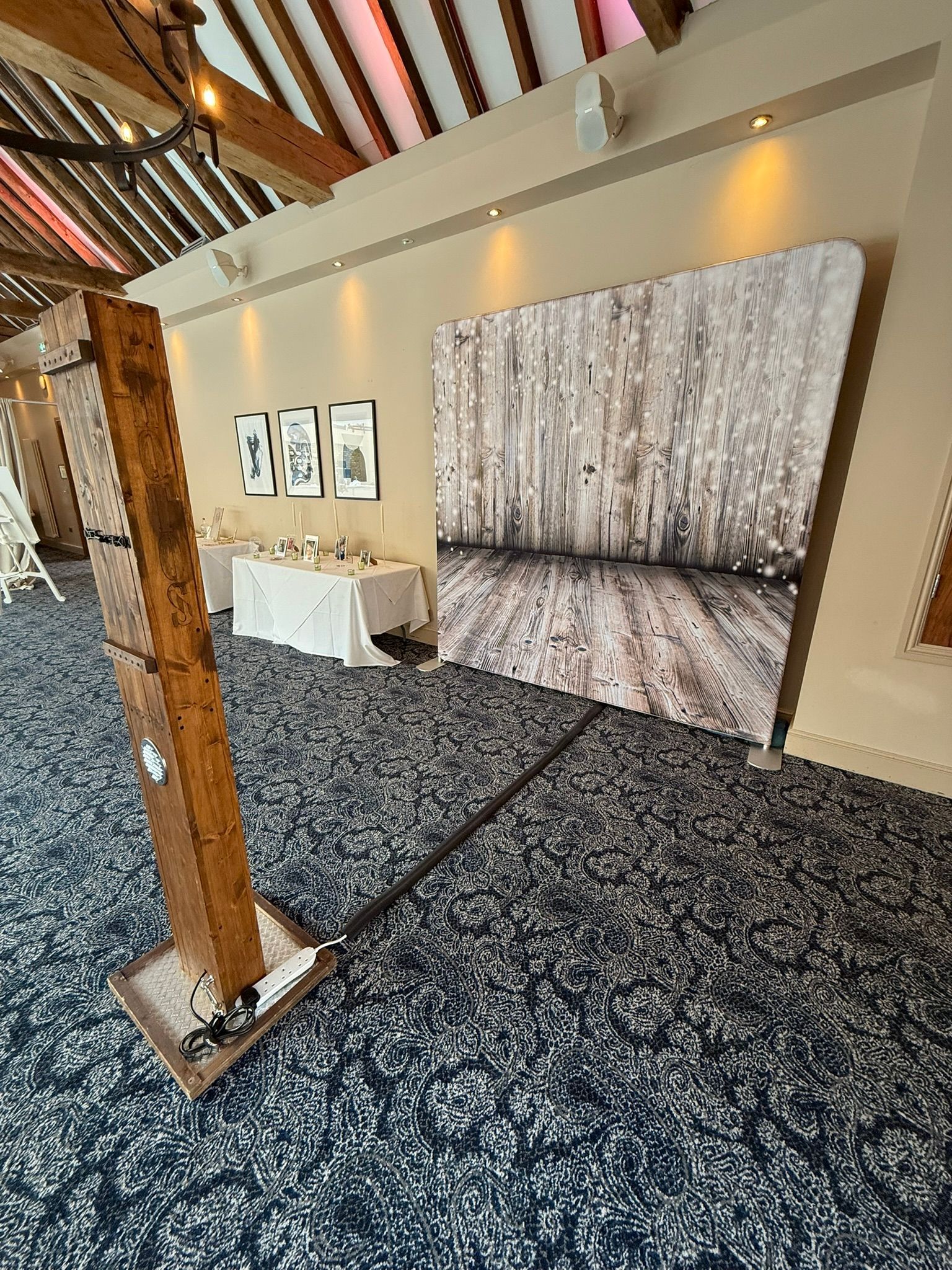 Silver backdrop with our slimline selfie pod for a wedding in Hampshire