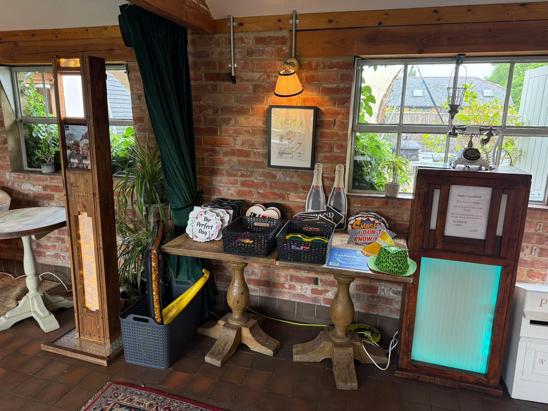 Selfie pod and audio guestbook set up for a wedding in Hampshire