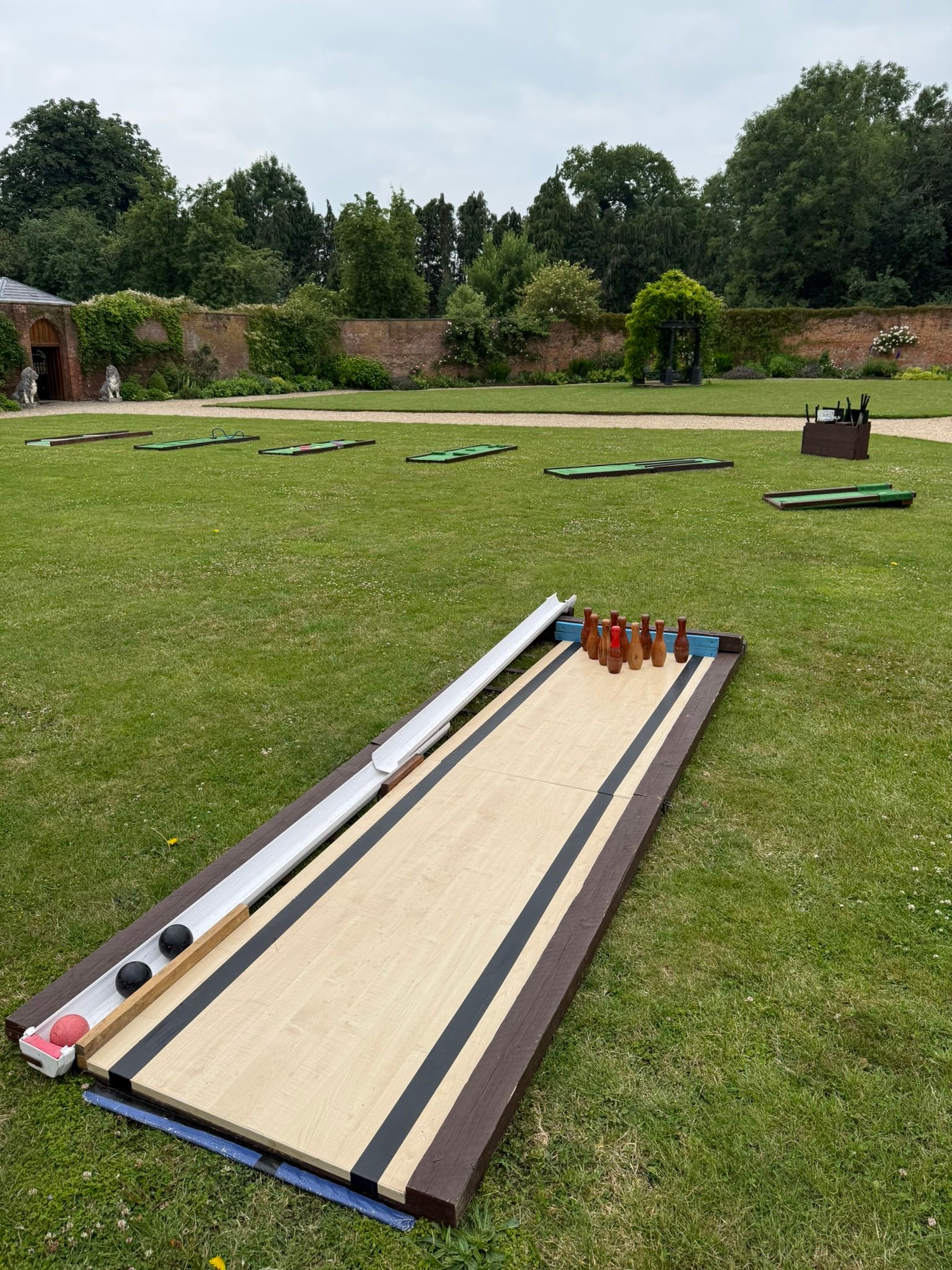 Lawn games set up on grass for a wedding in Hampshire