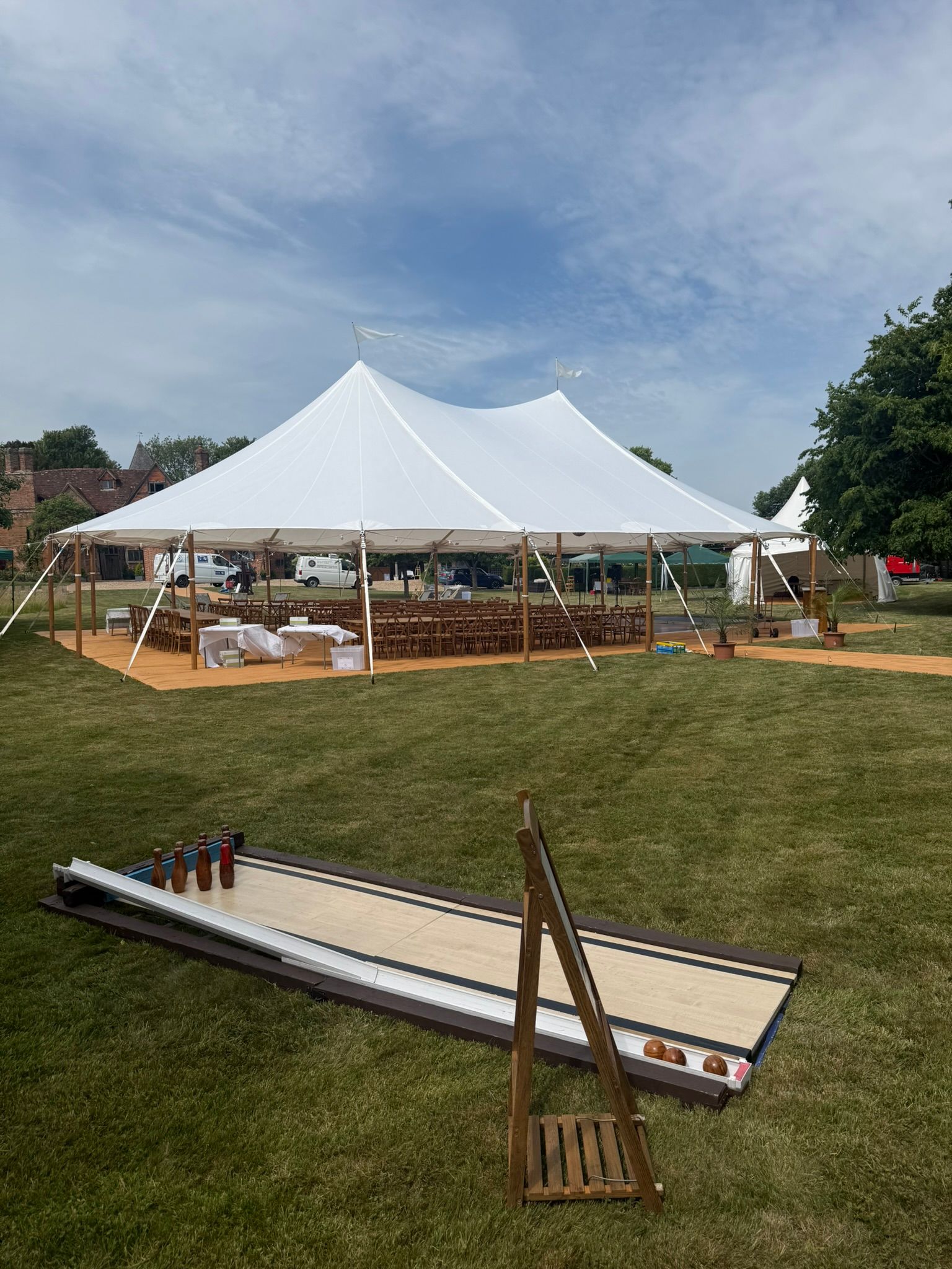 Lawn games set up on grass for a wedding in Hampshire