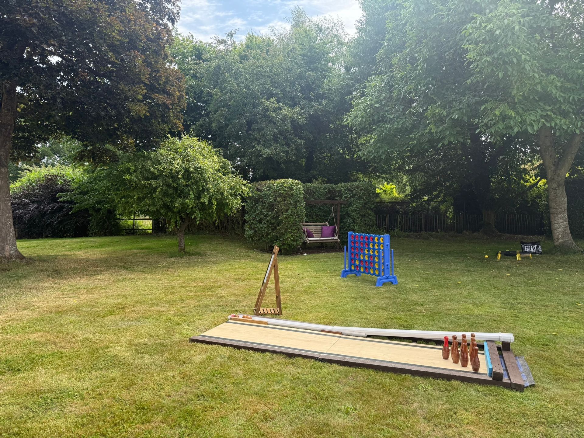 Lawn games set up on grass for a wedding in Hampshire