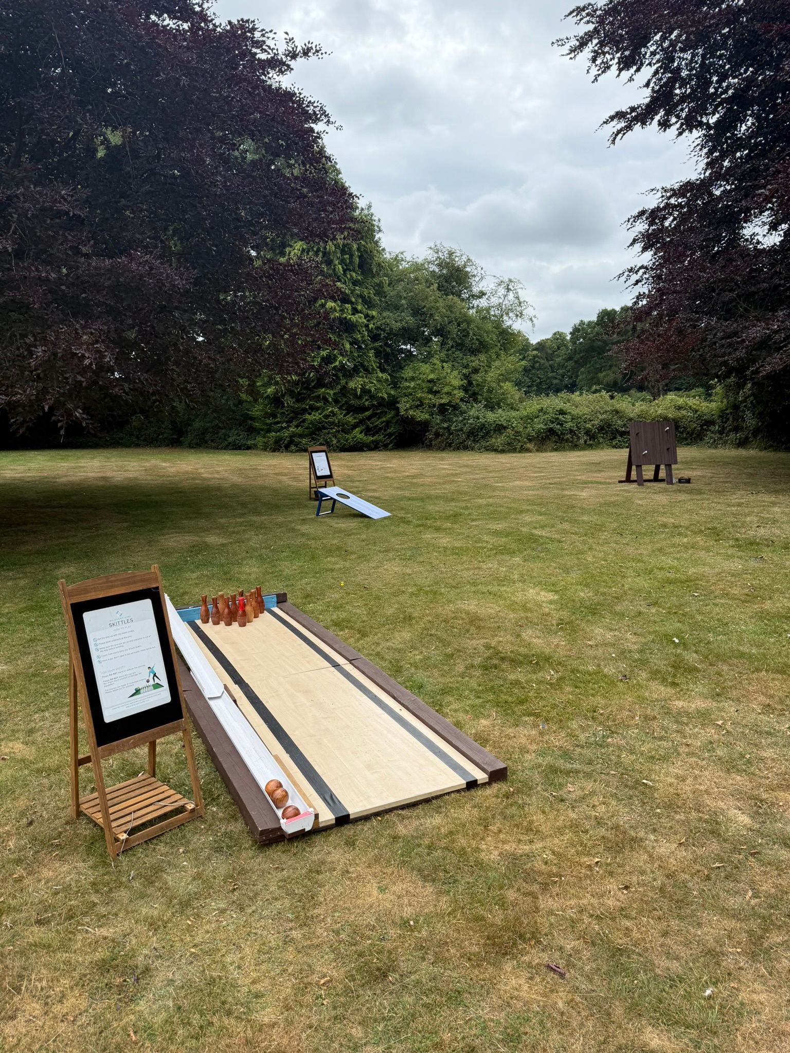Lawn games set up on grass for a wedding in Hampshire