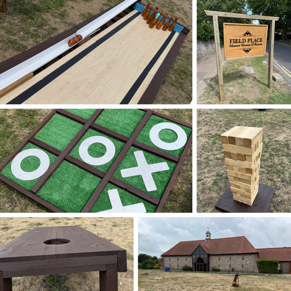 A collage of our hireable lawn games in Hampshire