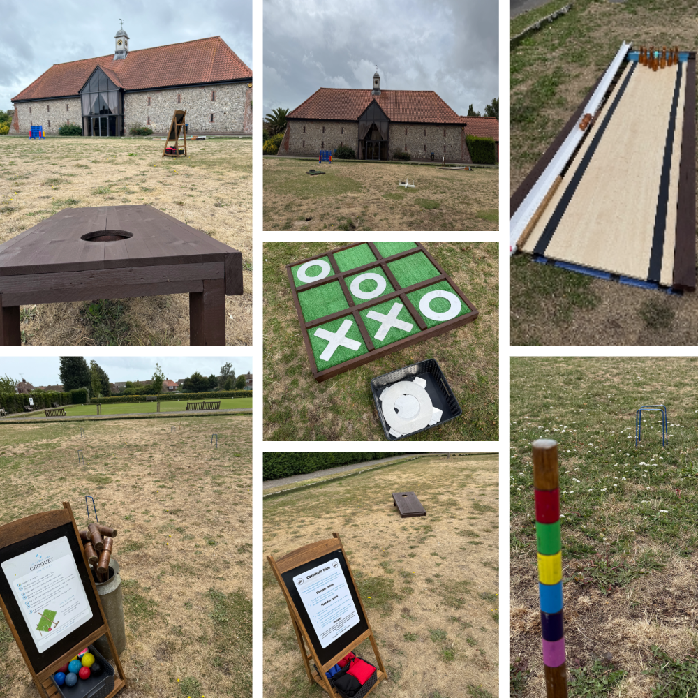A collage of our hireable lawn games in Hampshire