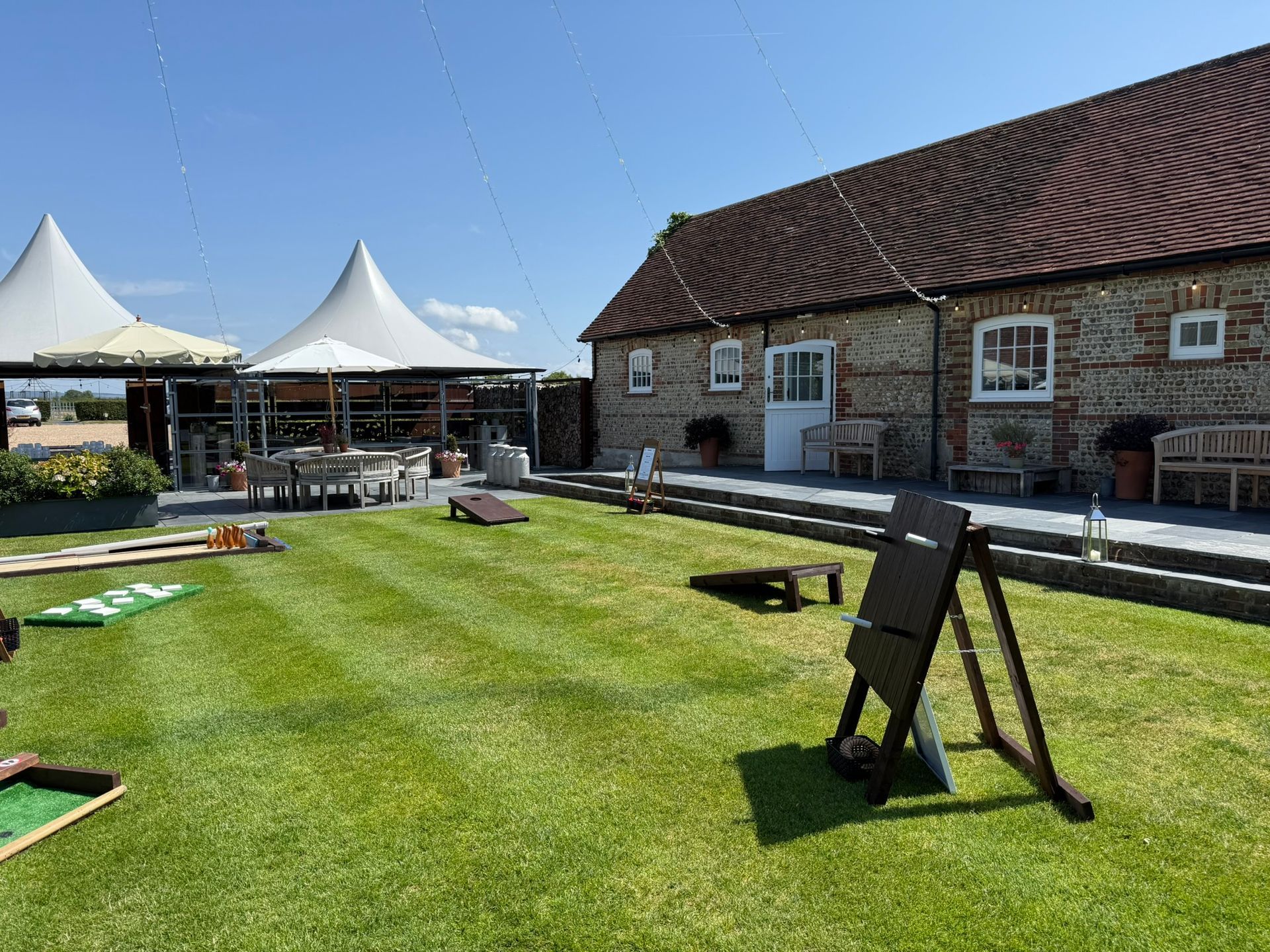 Lawn games set up on grass at a hotel in Hampshire