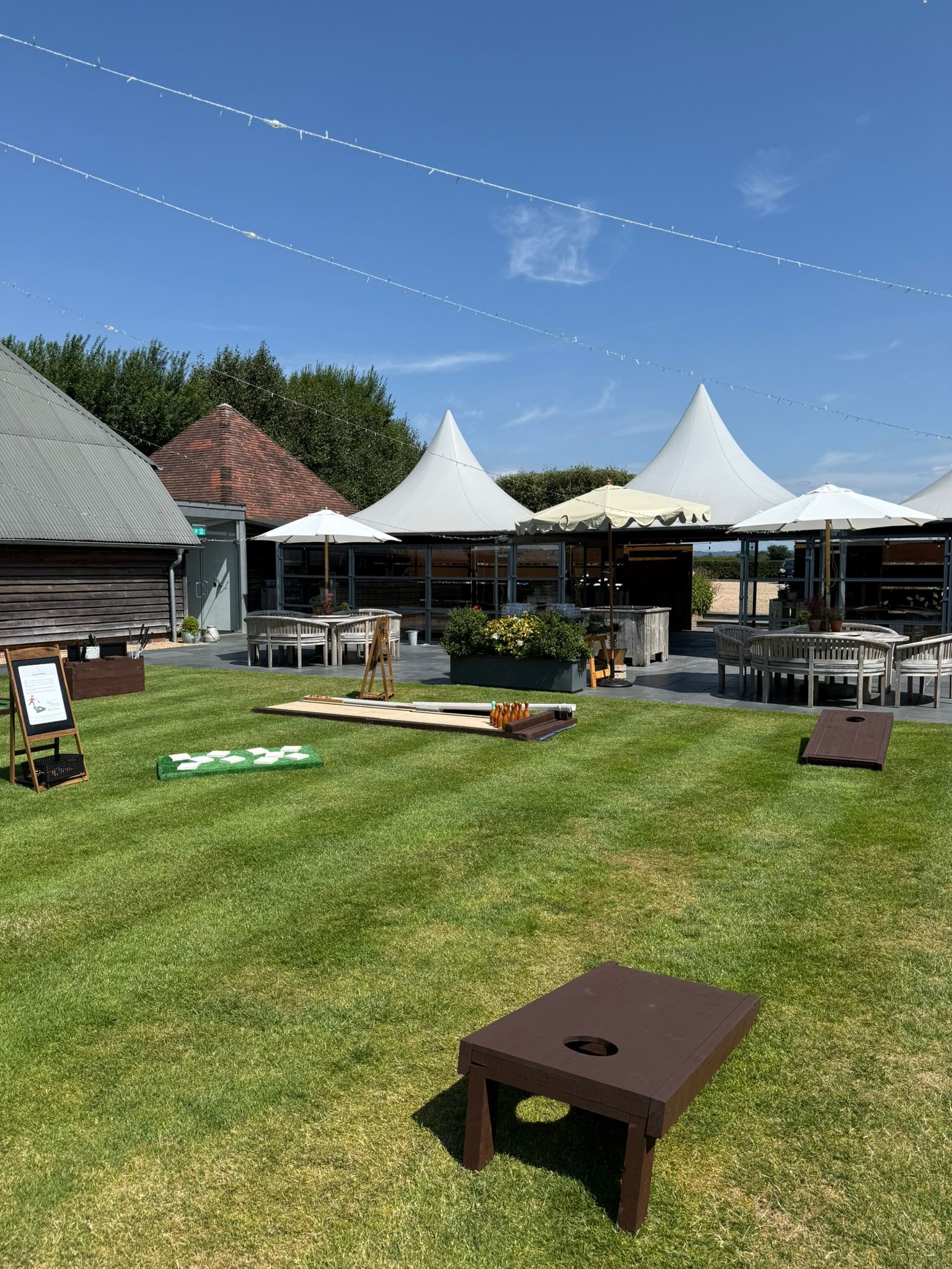 Lawn games set up on grass at a hotel in Hampshire