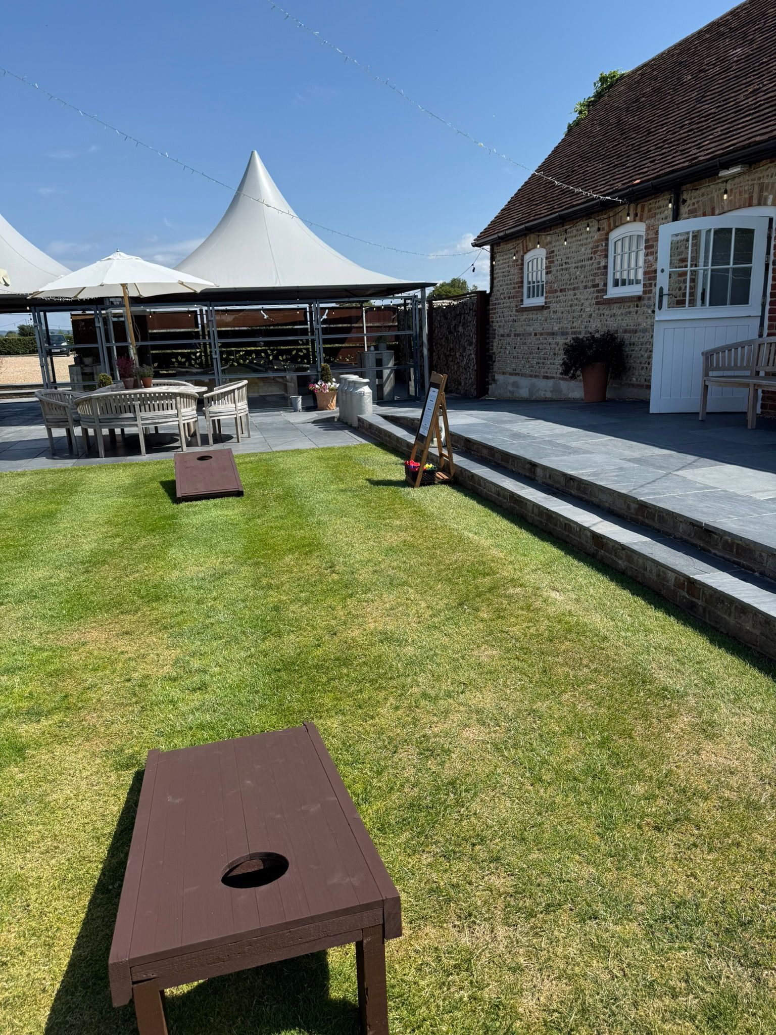 Lawn games set up on grass at a hotel in Hampshire