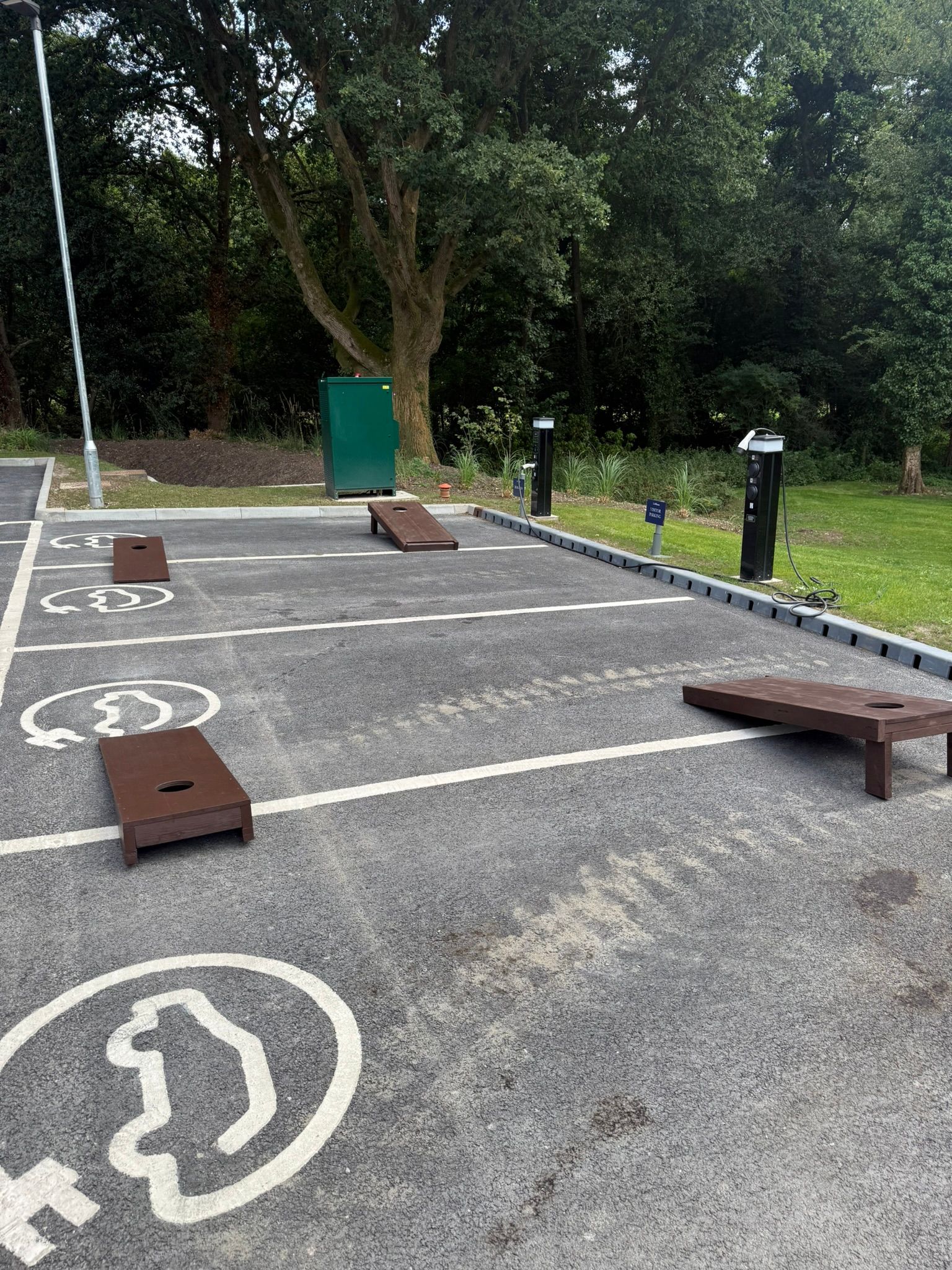 Lawn games set up on grass at a corporate work place in Hampshire
