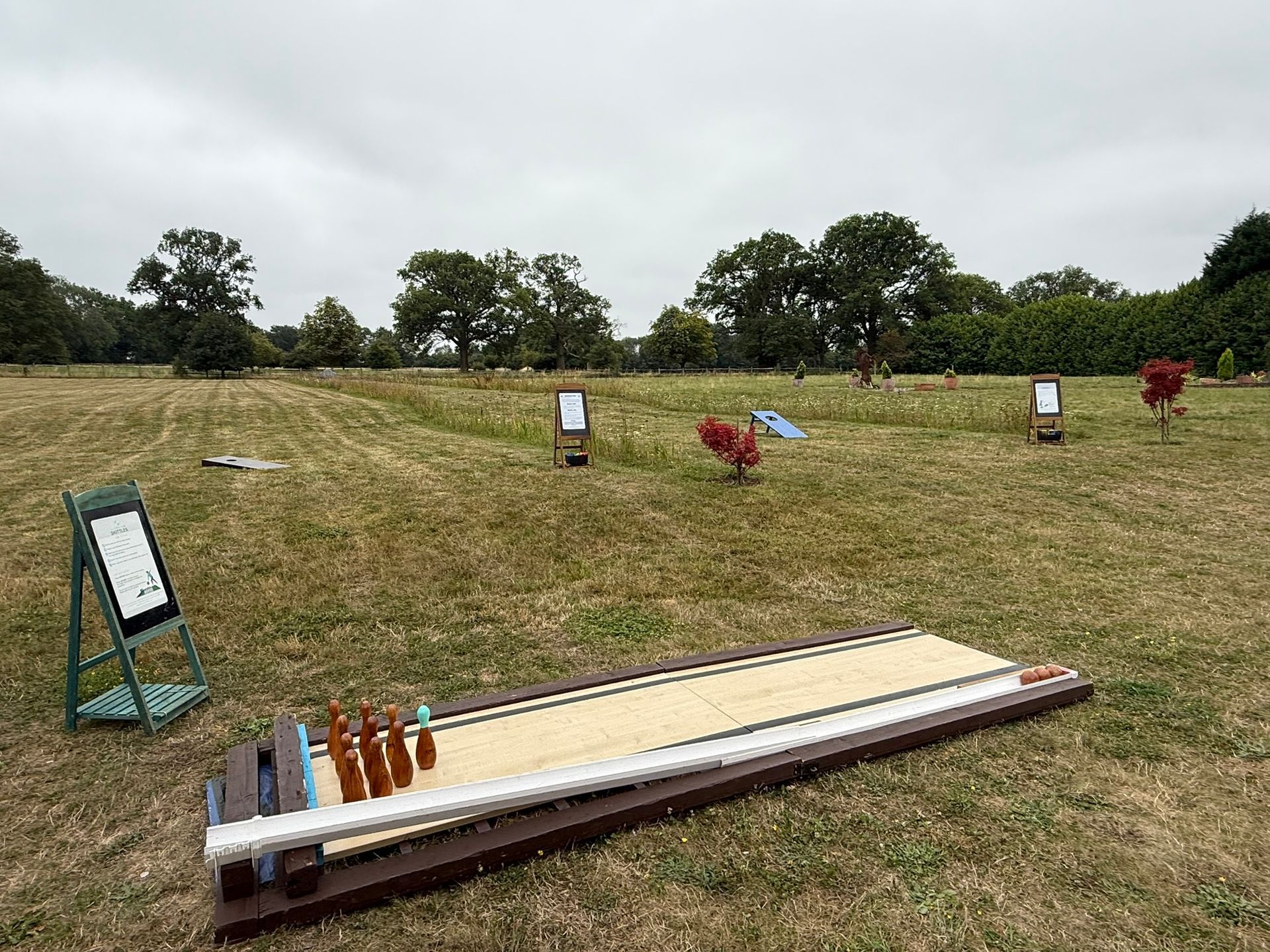 Lawn games set up on grass for a wedding in Hampshire