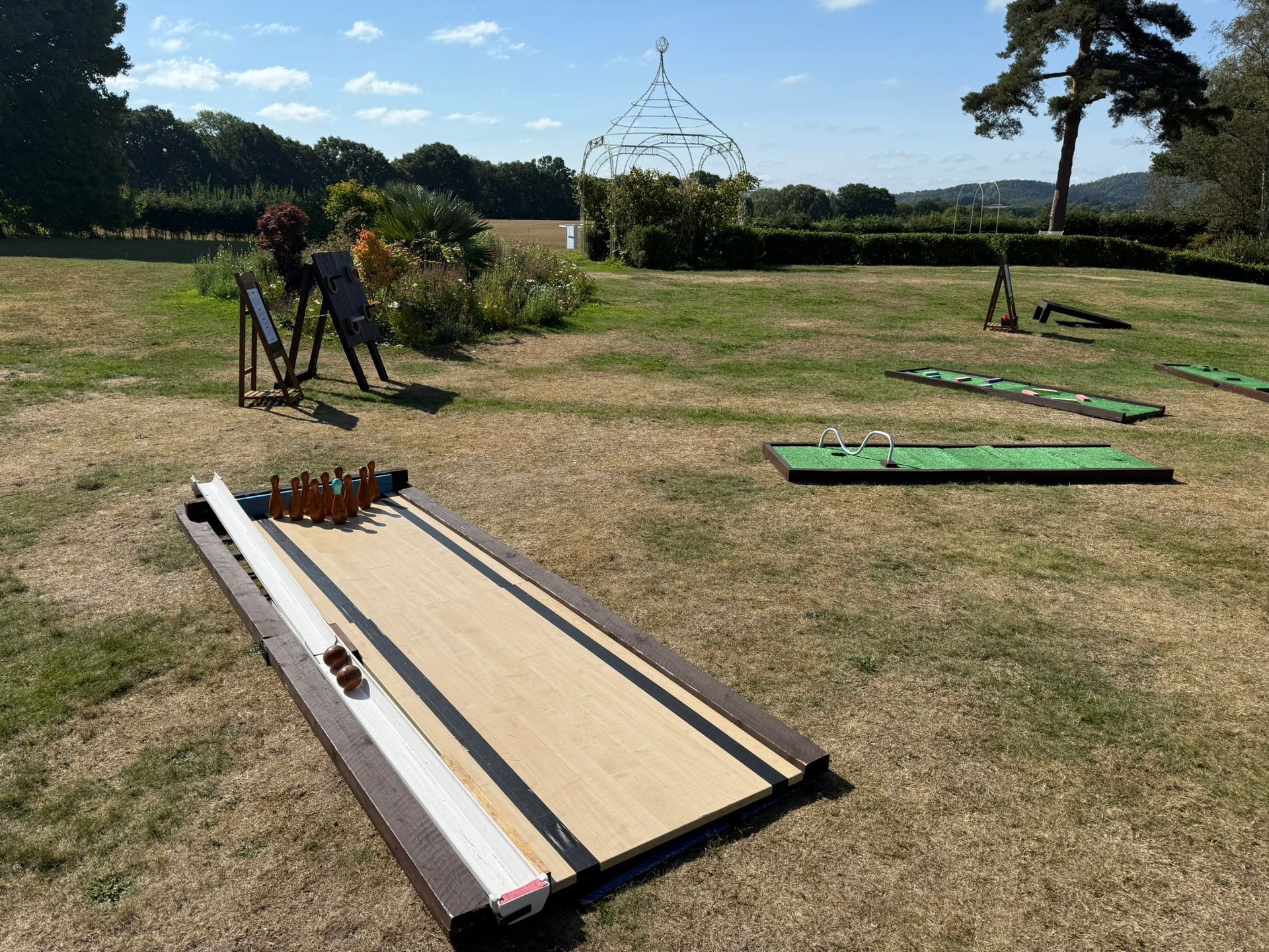 Lawn games set up on grass at Southdowns Manor hotel