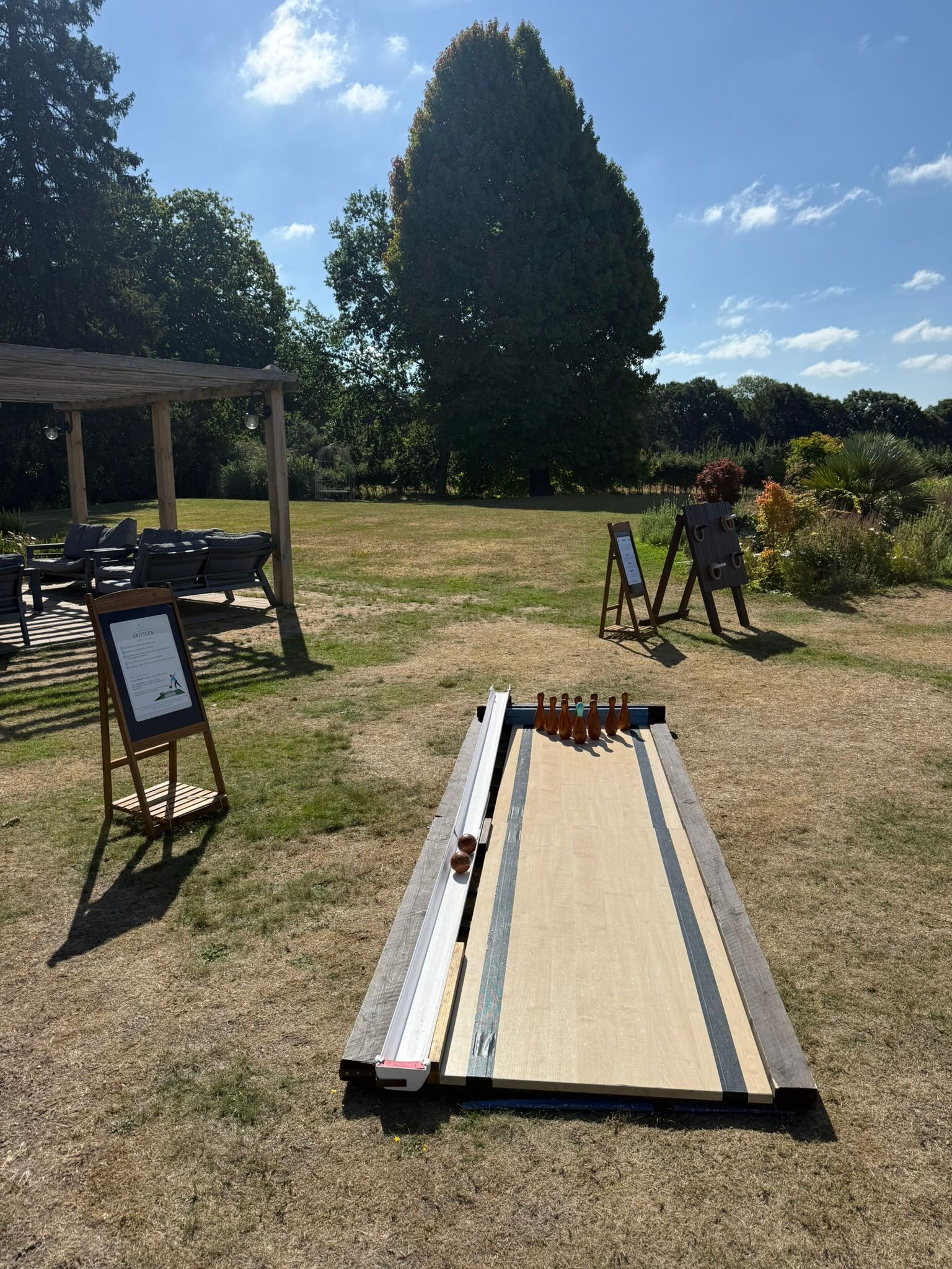 Lawn games set up on grass at Southdowns Manor hotel