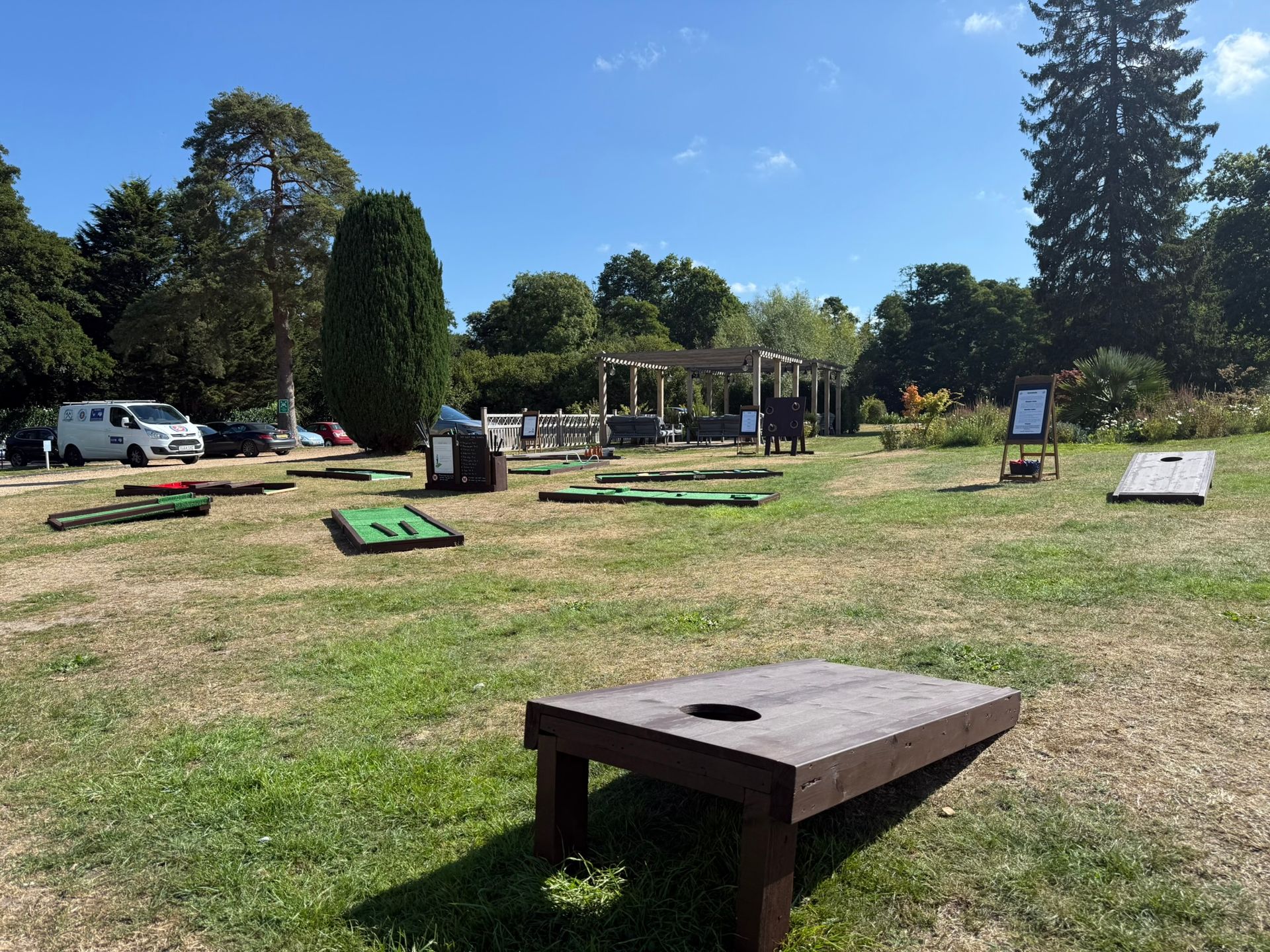 Lawn games set up on grass at a hotel in Hampshire
