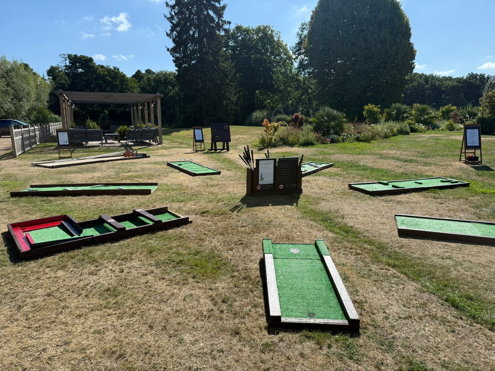 Lawn games set up on grass at Southdowns Manor hotel