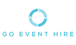 GO Event Hire Blue Logo on grey background.