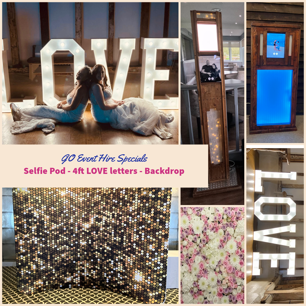 4 foot tall white light up LOVE letters in a wedding room with people dancing and people sat on chairs