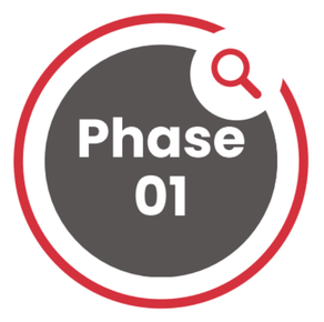 Phase 01 badge with red ring and magnifying glass icon.