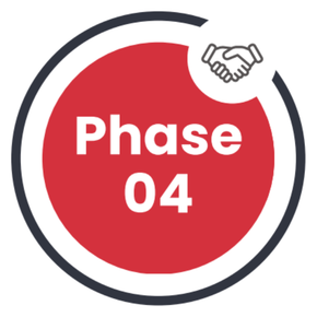 Phase 04, red circle, handshake icon.