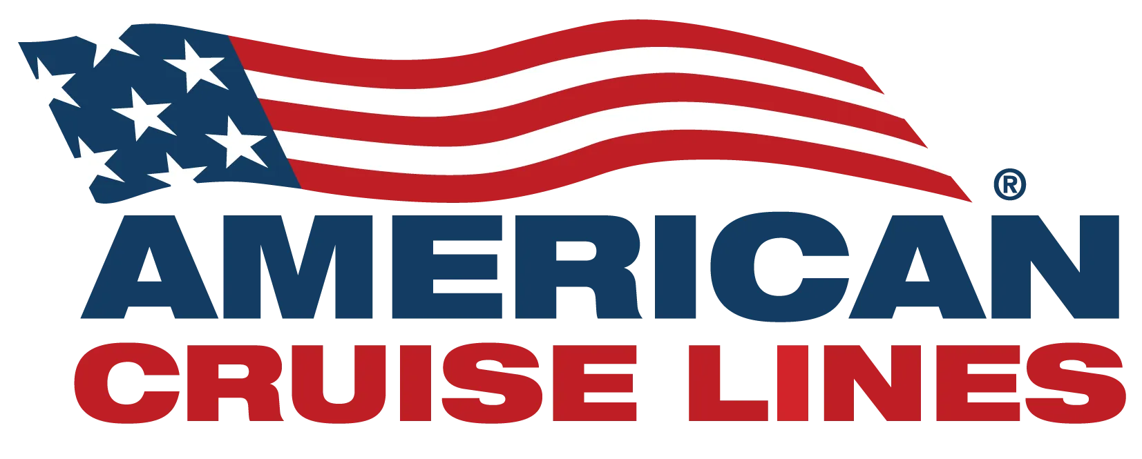 The american cruise lines logo has an american flag on it.