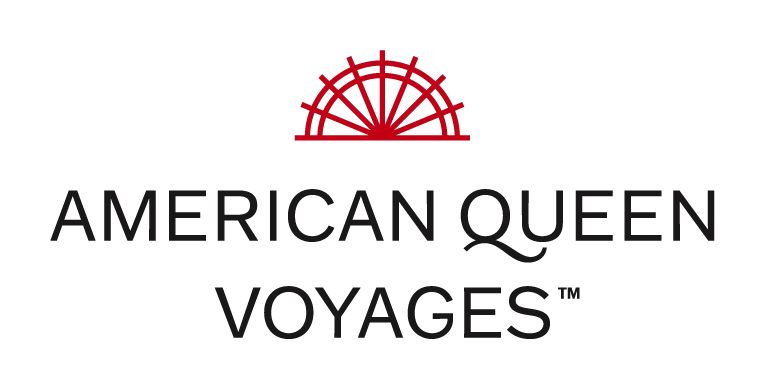 The logo for american queen voyages has a red sun on it.