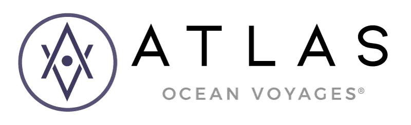 A logo for atlas ocean voyages with a star in a circle.