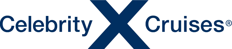 The logo for celebrity cruises is blue and white