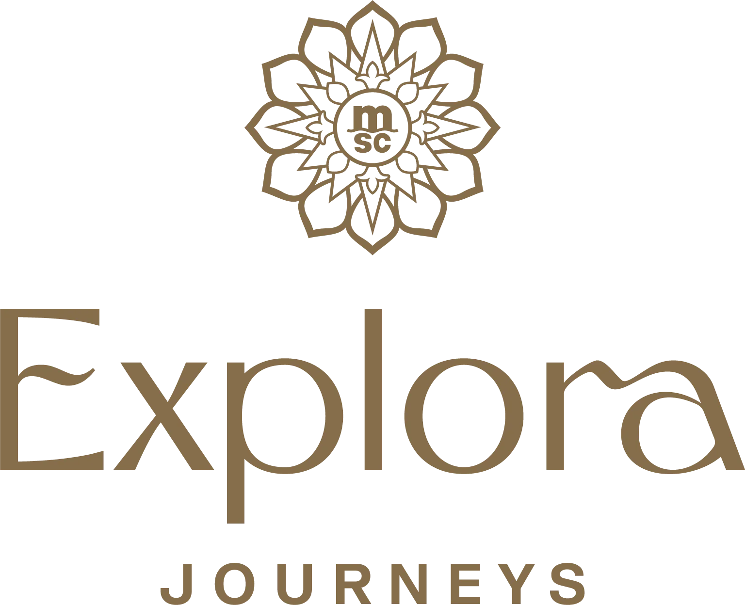 The logo for explora journeys has a floral design on it.