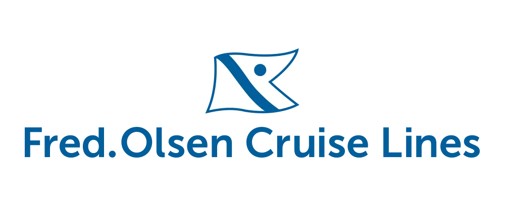 The logo for fred olsen cruise lines is blue and white