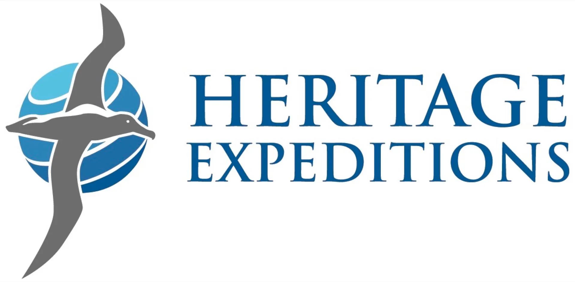 The logo for heritage expeditions shows a bird flying over a globe.