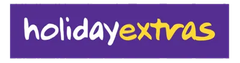 A purple and yellow logo for holiday extras