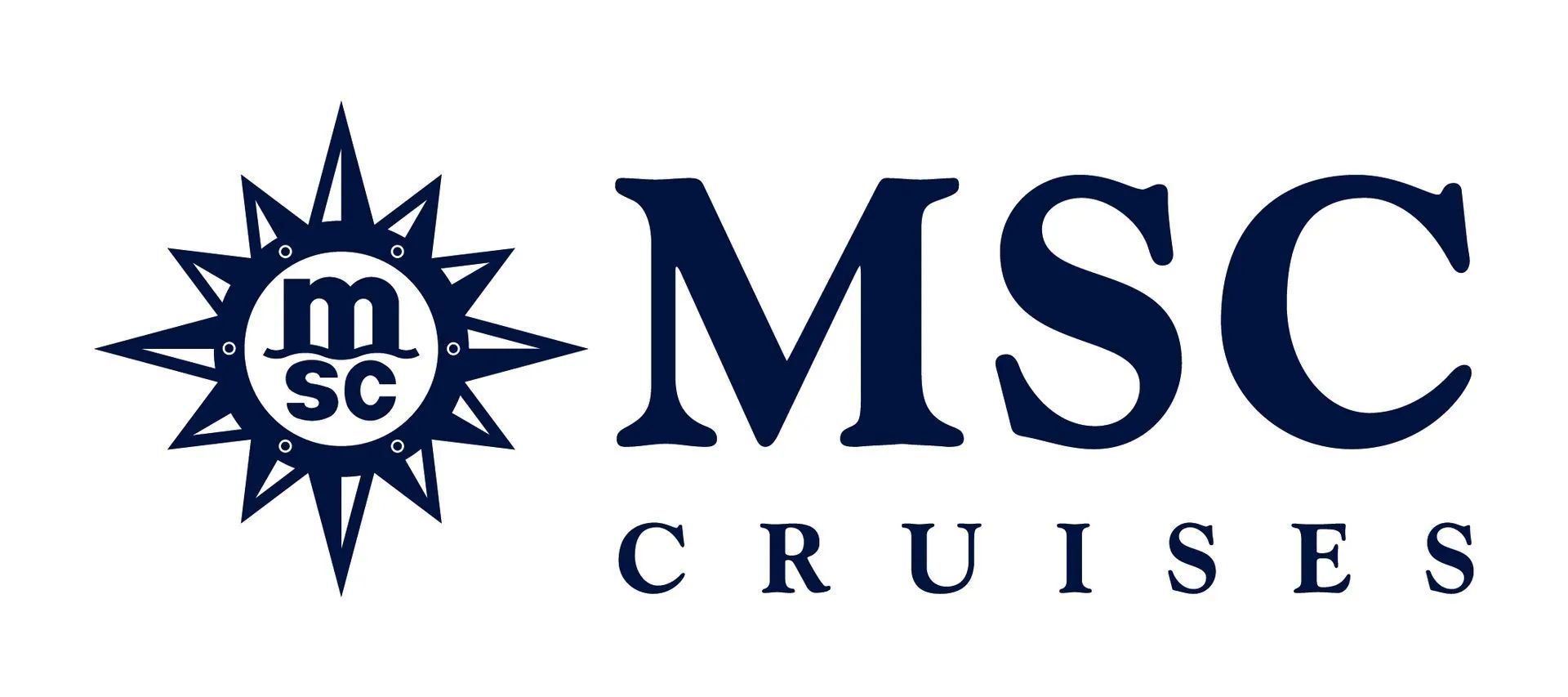 A logo for msc cruises with a sun and compass