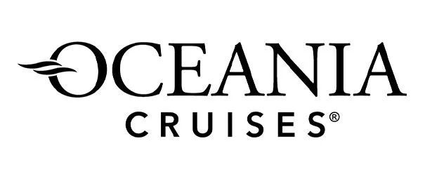 The logo for oceania cruises is black and white.