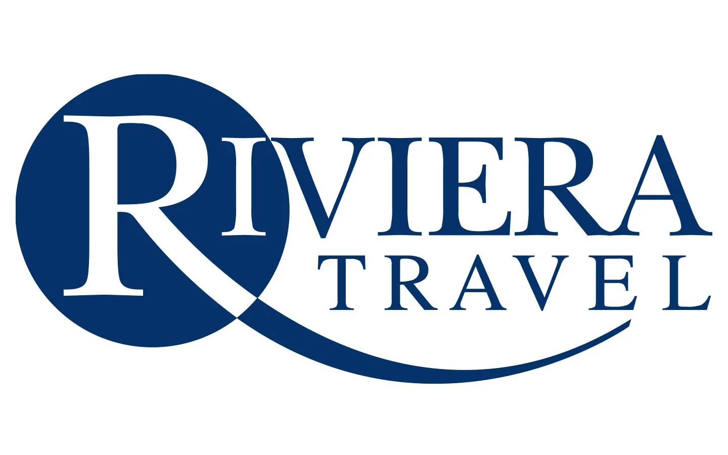 The logo for riviera travel is blue and white