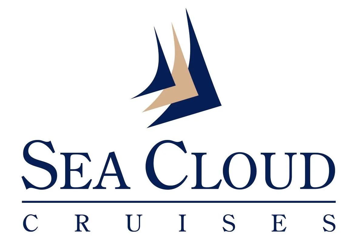 The logo for sea cloud cruises has a sailboat on it