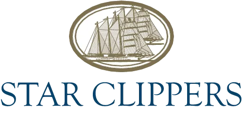 The logo for star clippers shows a sailboat in an oval.