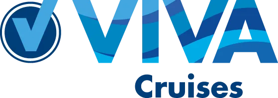 The logo for viva cruises is blue and white