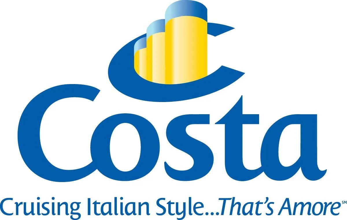 A costa cruises logo that says cruising italian style that 's amore