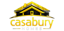 Casabury Homes logo with a yellow house roof icon and gold text on a white background