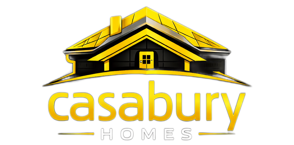 Casabury Homes logo with a yellow house roof icon and gold text on a white background