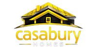 Casabury Homes logo with a yellow house roof icon and gold text on a white background