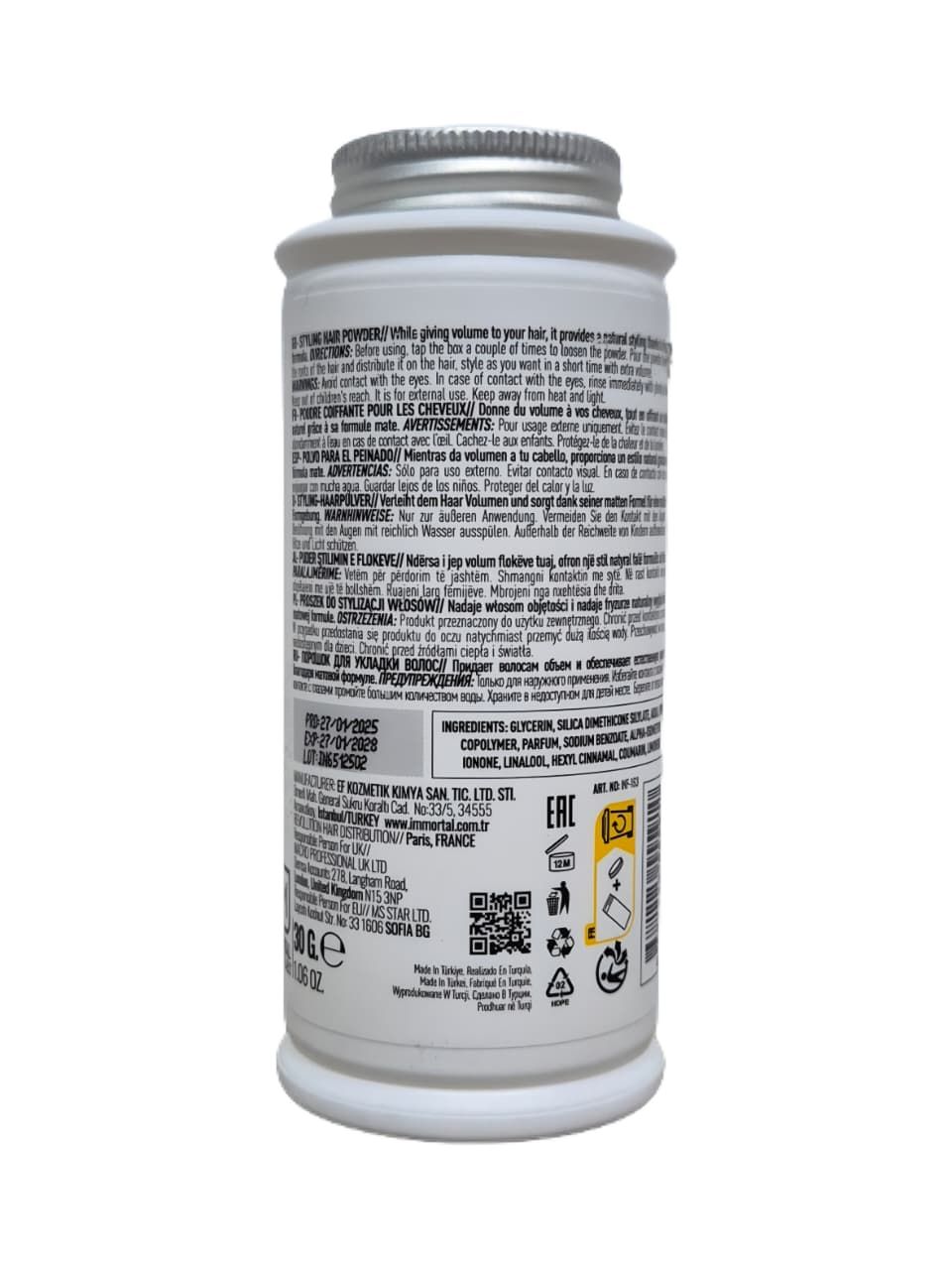 Immortal Infuse - Texturizing Hair Powder Light Hold – 33% Free – Aroma agradable