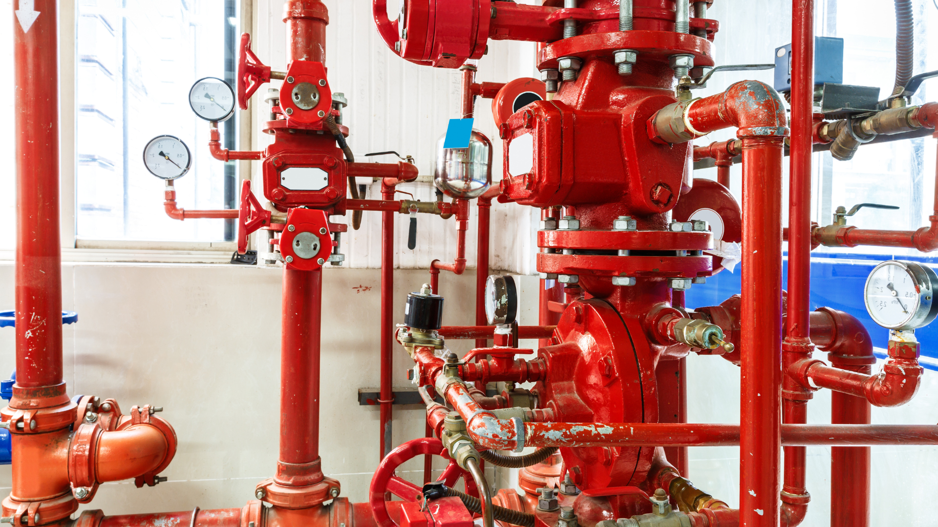 A room filled with lots of red pipes and valves.