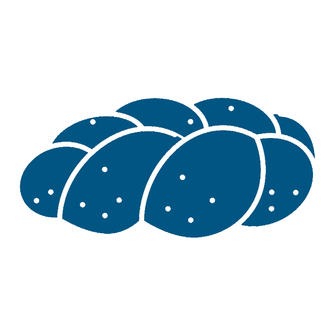 a blue icon of a braided bread on a white background .