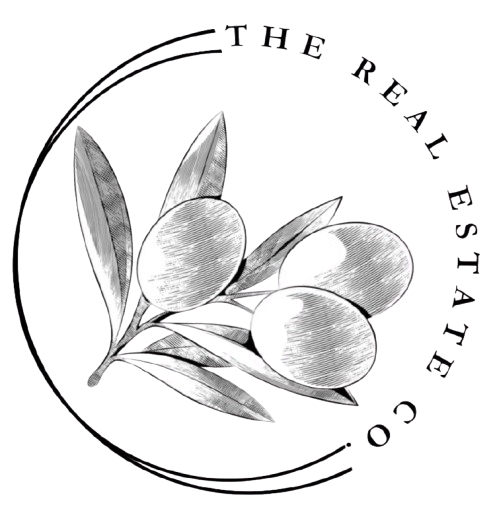 A black and white drawing of olives with leaves in a circle.