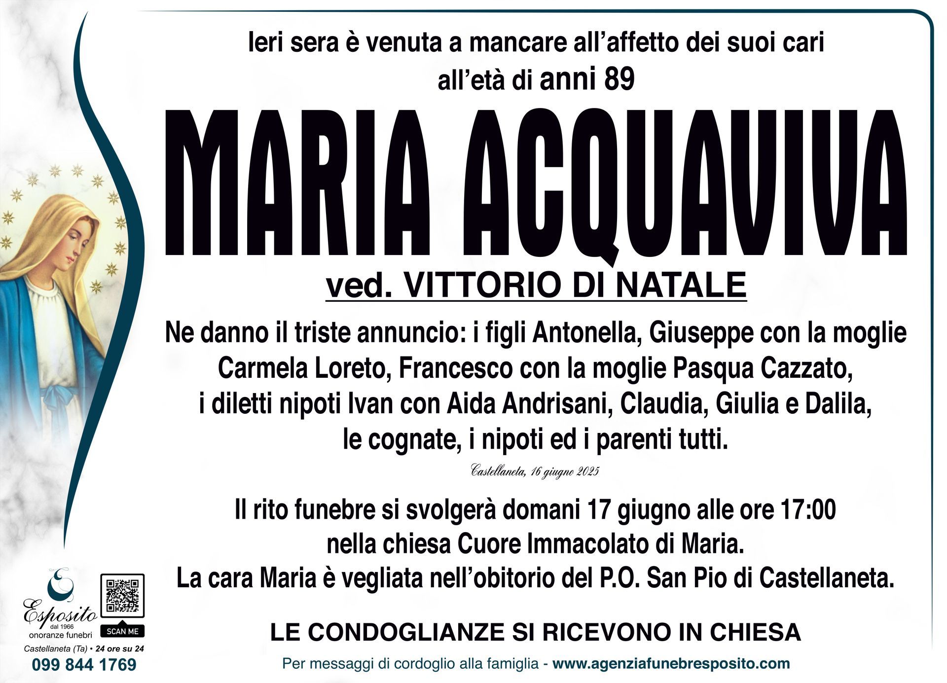 necrologio Maria Acquaviva