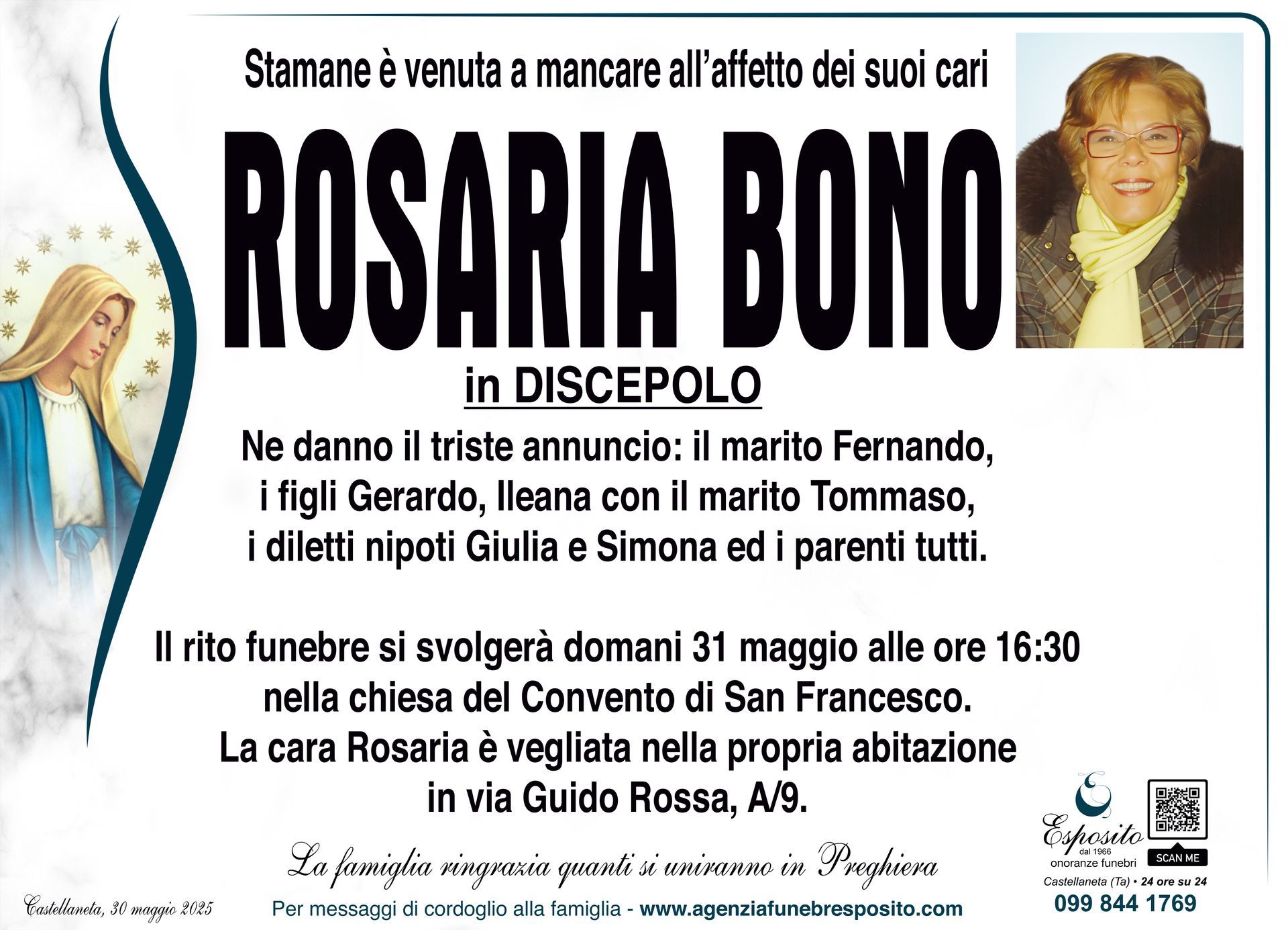 necrologio Rosaria Bono