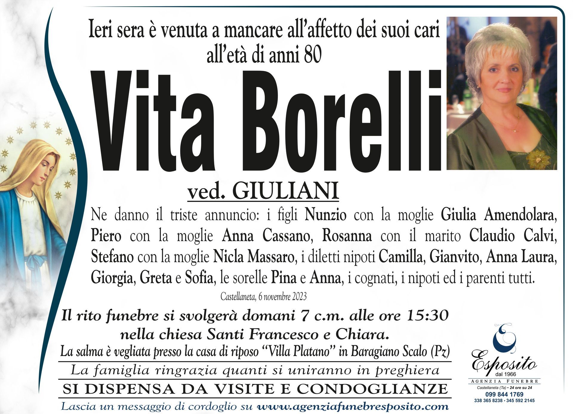 necrologio Vita Borelli