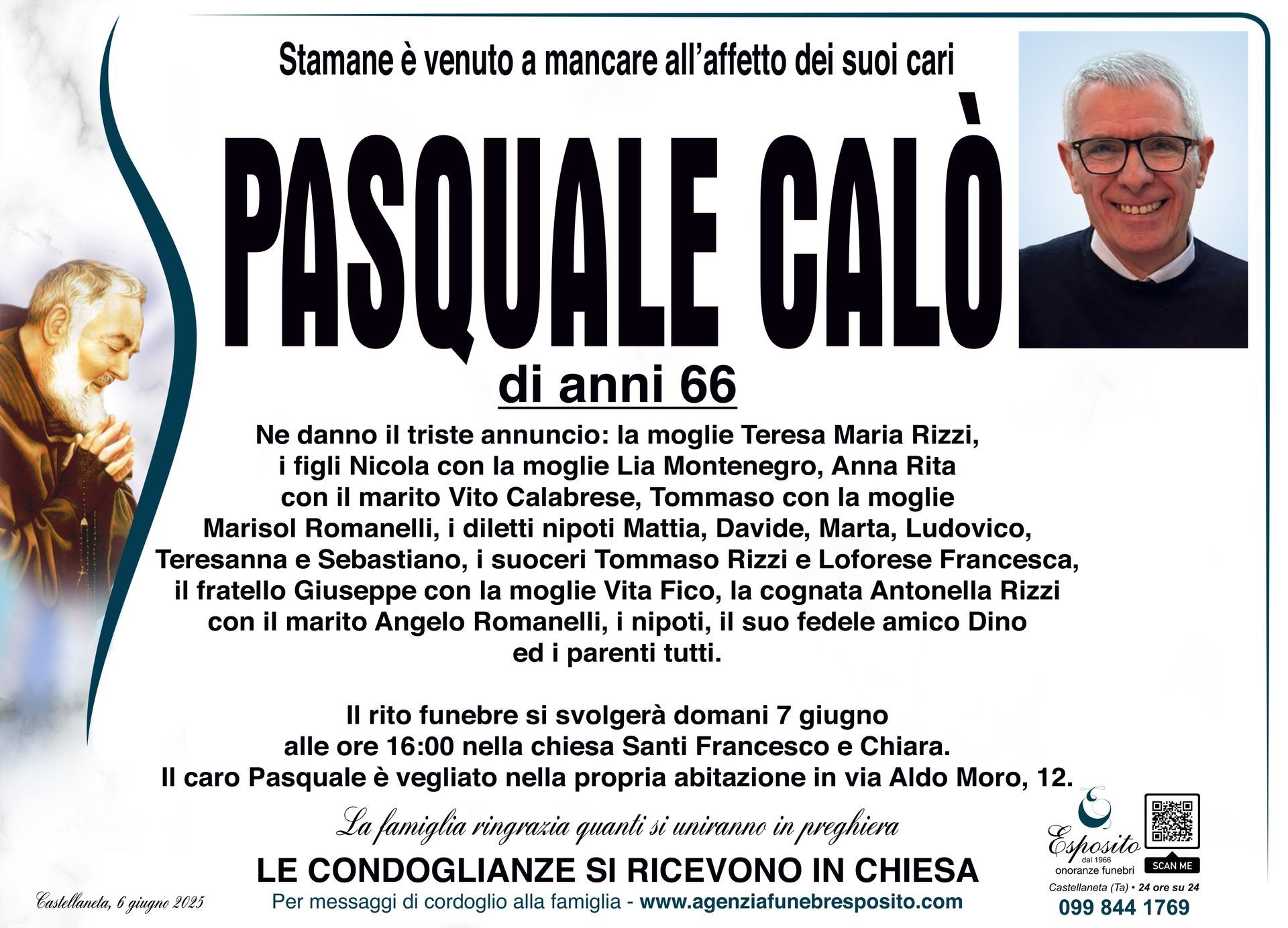 necrologio Pasquale Calò